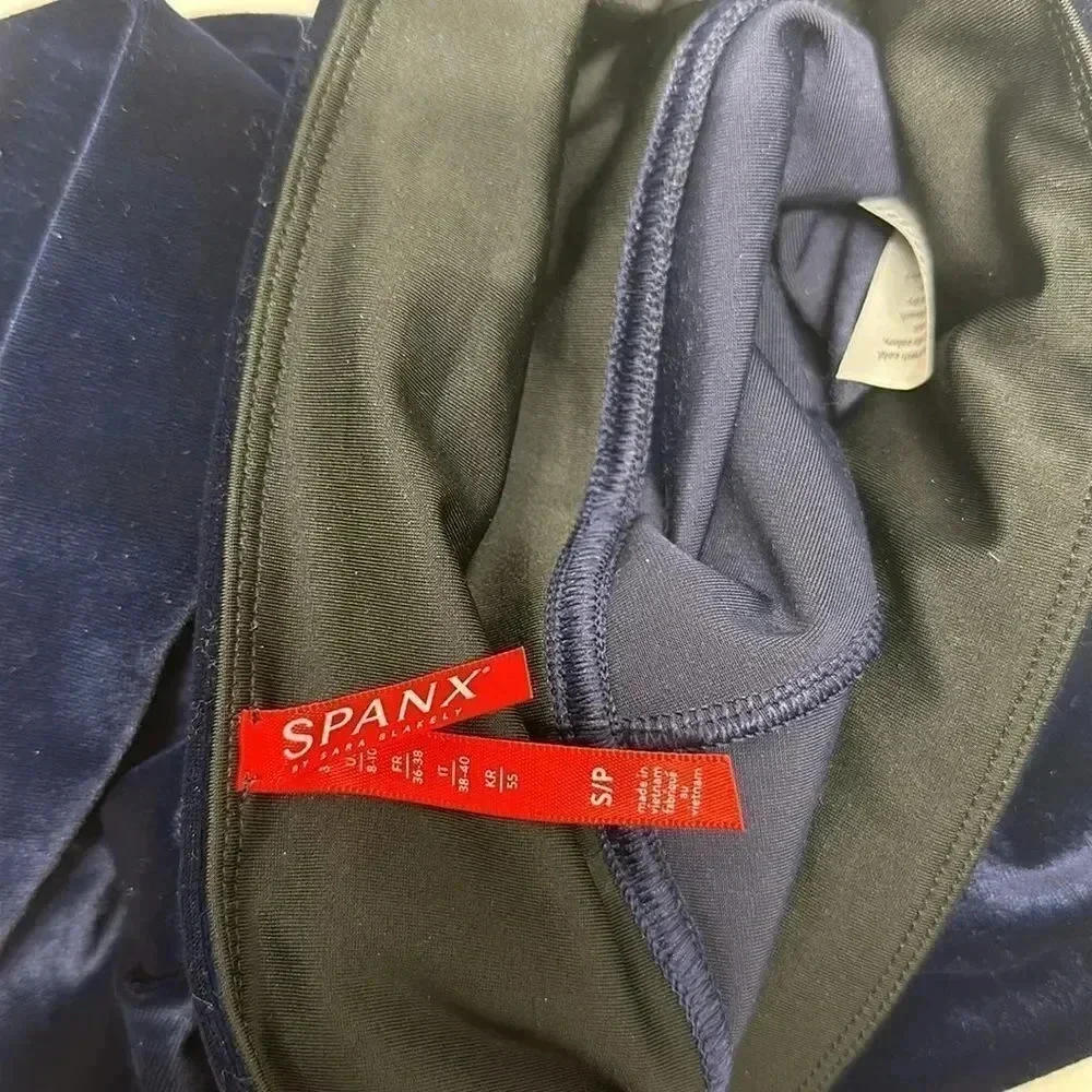 Spanx Velvet Leggings Pull On Stretch Pants Velour Dark Lapis Night Blue Small